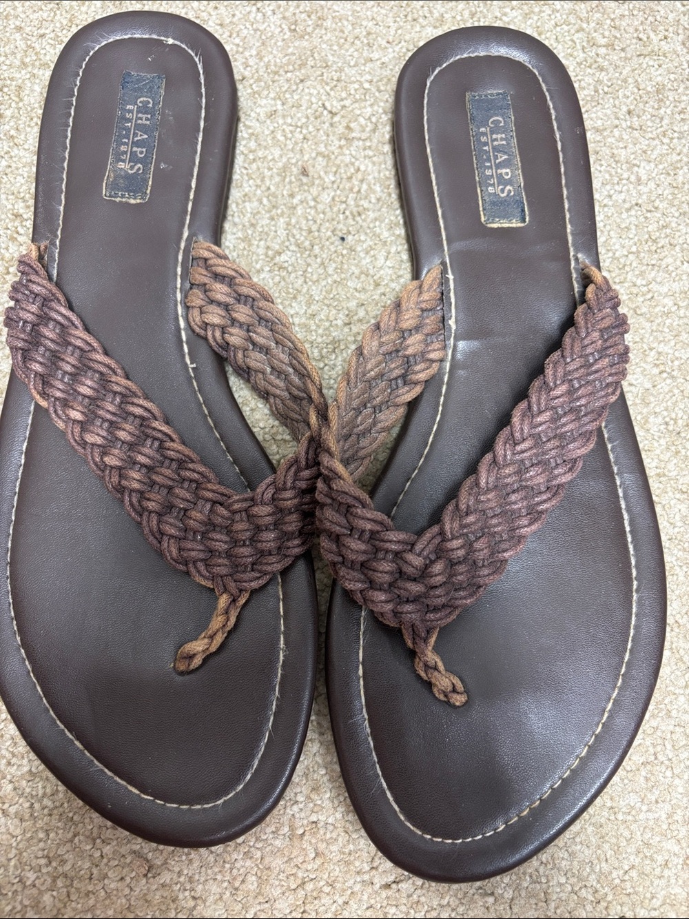 Chaps Brown Braided Thong Sandals